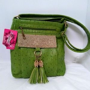 Angel Purse Hipster Shoulderbag Lime Green Rhinestones Crossbody Tassels
